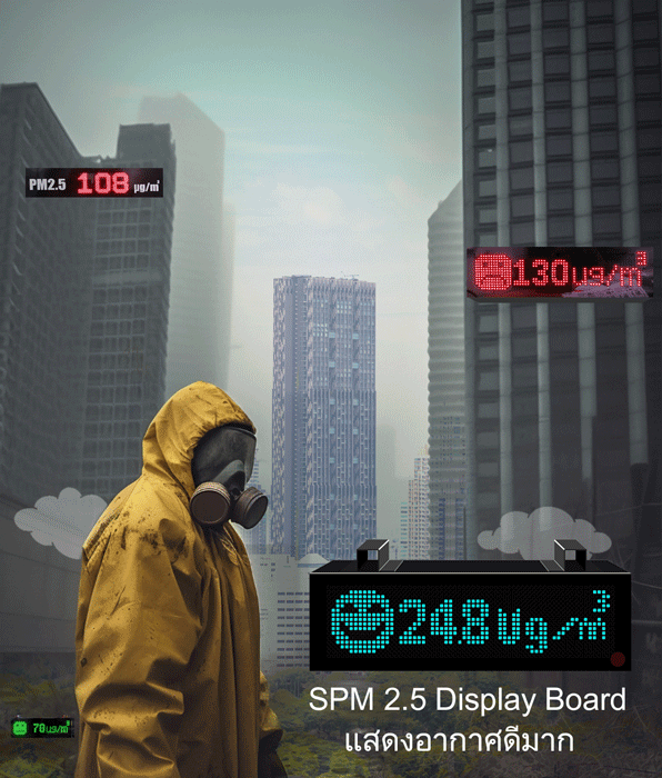 pm 2.5 display board ป้ายวัดค่าฝุ่น ละอองในอากาศ ขนาดใหญ่ ติดภายใน ภายนอก