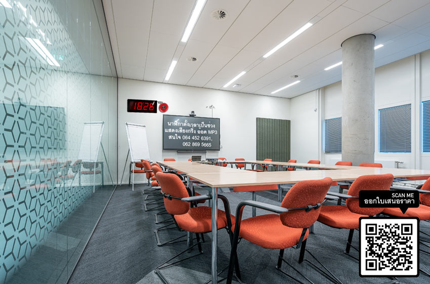 Digital clock show meeting room on wall นาฬิกา ดิจิตอล ติดตั้งในห้องประชุม